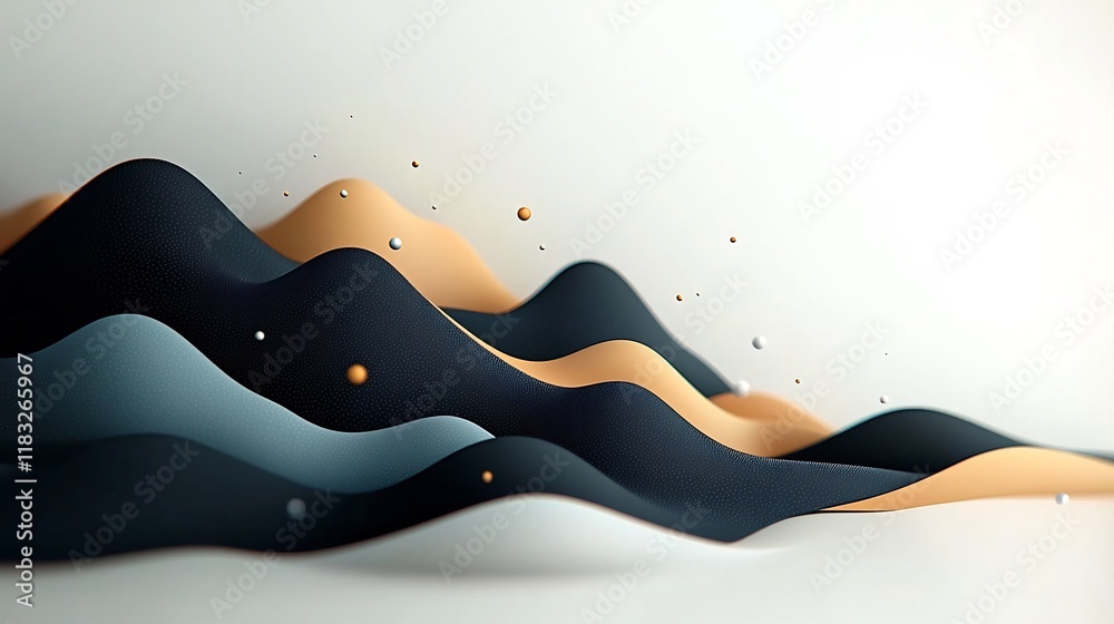 Poster ethereal and serene abstract background with a wave patterned mountainous design composed of soft pa