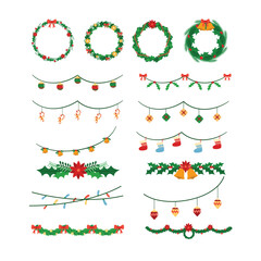 Collection of Festive Christmas Wreaths and Decorative Garland Elements
