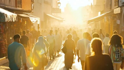 Crowd of people walking street