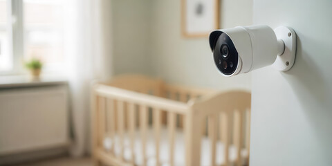 Monitoring baby's safety with security camera in nursery indoor photography calm environment close-up view