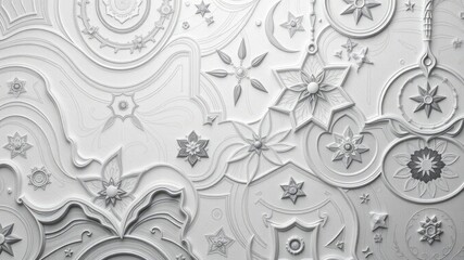 Intricate White Relief Floral and Star Pattern Ceiling Design