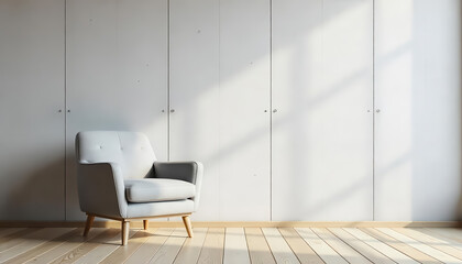 Cozy chair in minimalist living room modern home interior design bright atmosphere warm inviting concept