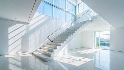 Modern Minimalist White Staircase Architecture - Clean Lines & Elegant Design
