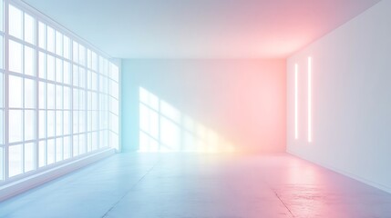 Fototapeta premium Pastel Room With Large Window and Neon Lights