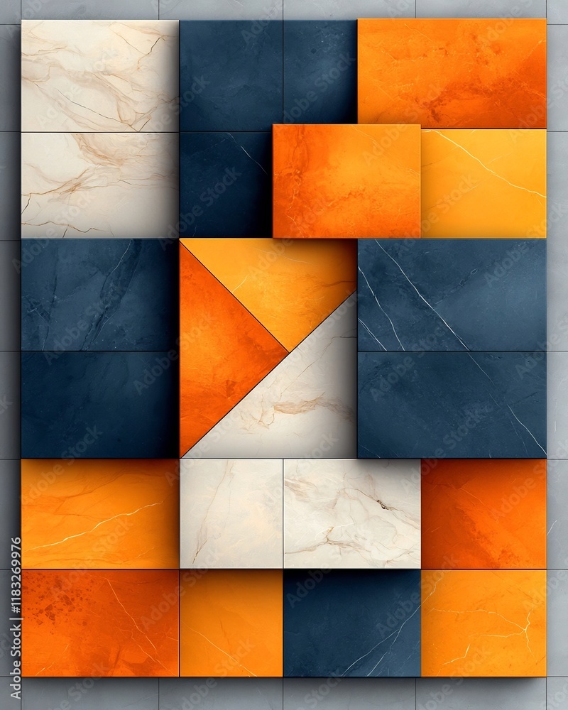 Poster striking abstract geometric pattern on a marble like surface with a refined and elegant interplay of