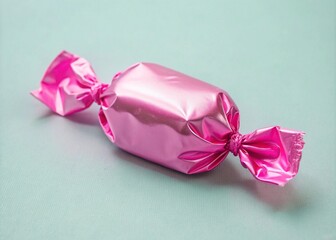 Single Cylindrical Candy Wrapped in Shiny Metallic Purple Foil