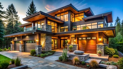 Obraz premium Modern Organic Home Exterior - Sustainable Architecture Photography