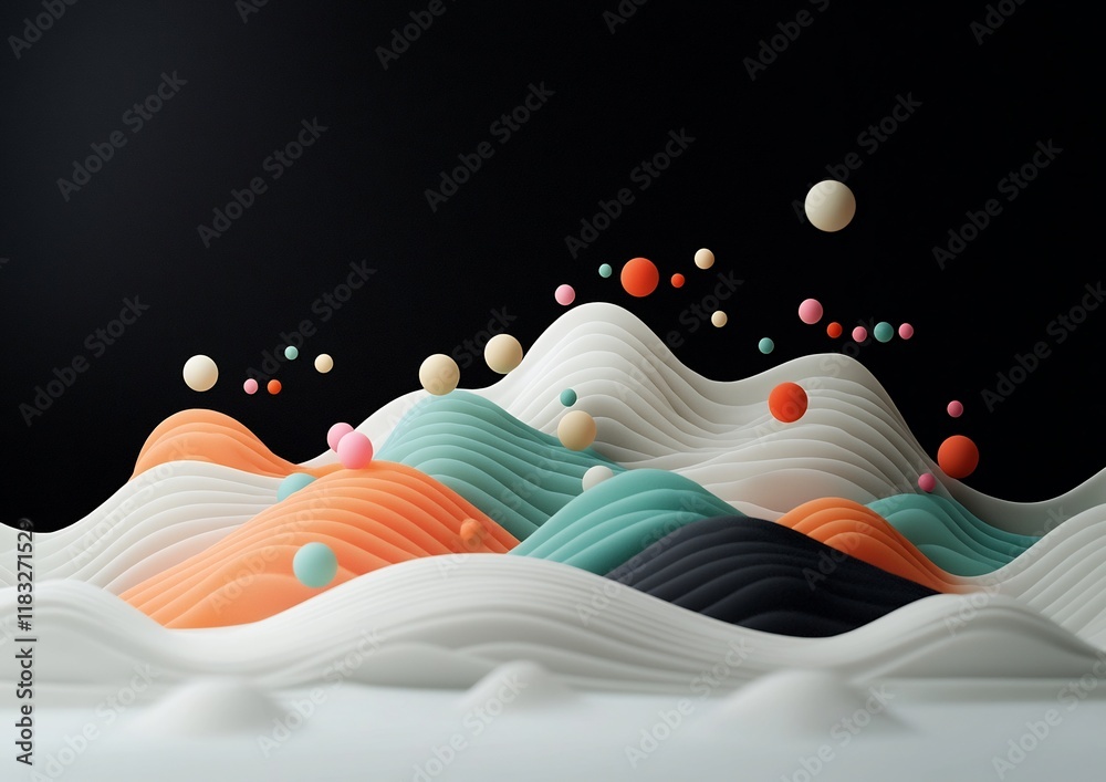 Poster mesmerizing pastel colored dots and flowing line work undulate across a brooding black backdrop crea