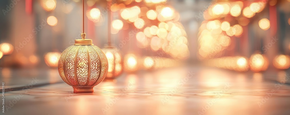 Poster chinese new year fortune concept. elegant decorative lanterns illuminate a serene pathway, creating 