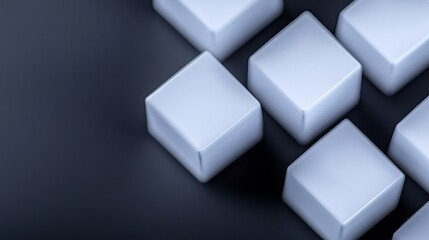 Clean Minimalist 3D Render: Perfectly Arranged White Cubes on Dark Background. AI Generated