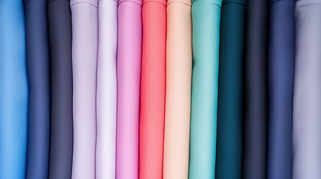 Fabric Swatches: A vibrant array of colorful fabric swatches, arranged in a vertical row, showcasing a range of textures and hues.  A visual feast for designers and crafters alike! 