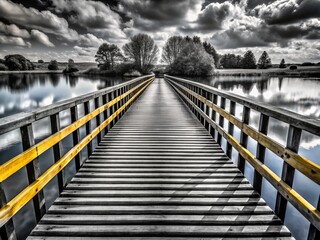 Fototapeta premium Monochrome Wooden Footbridge Double Exposure: Abstract Black & White Water Design