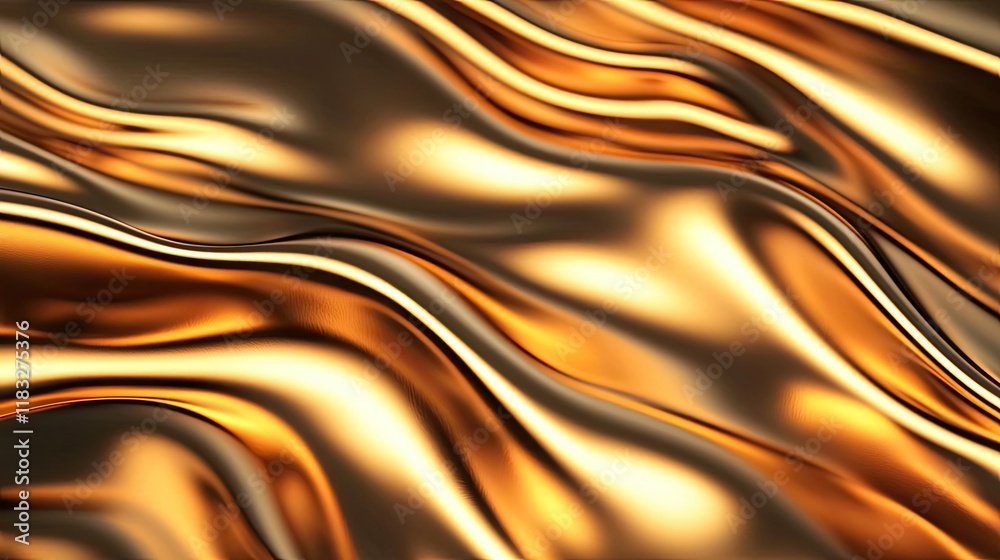 Aufkleber Gold abstract background concept. Beautiful abstract texture of flowing golden fabric with dynamic waves and reflections.