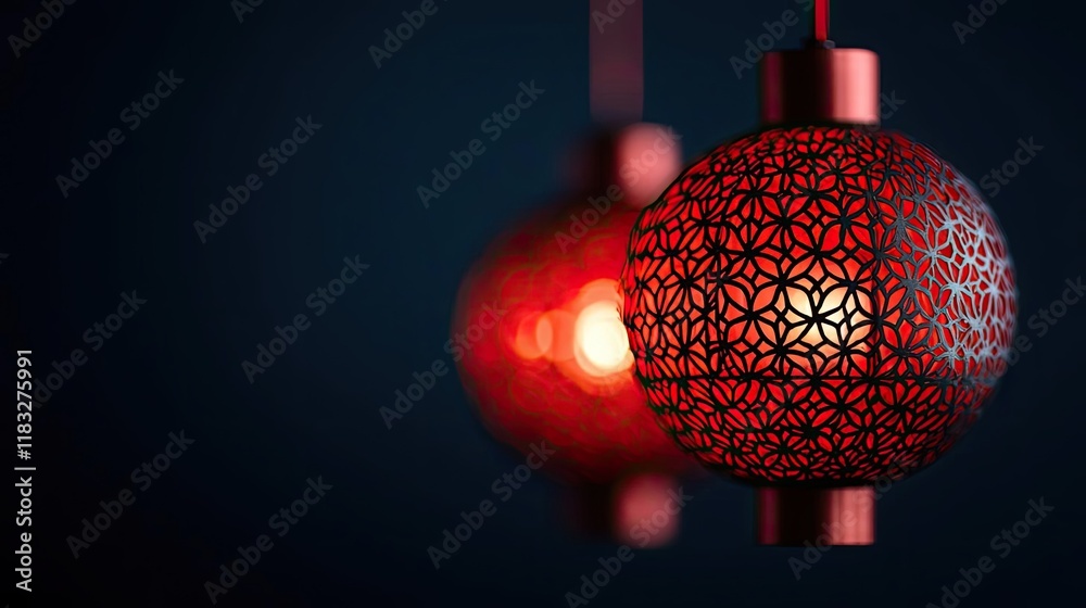 Poster chinese new year fortune concept. elegant red lanterns with intricate designs, illuminating a serene