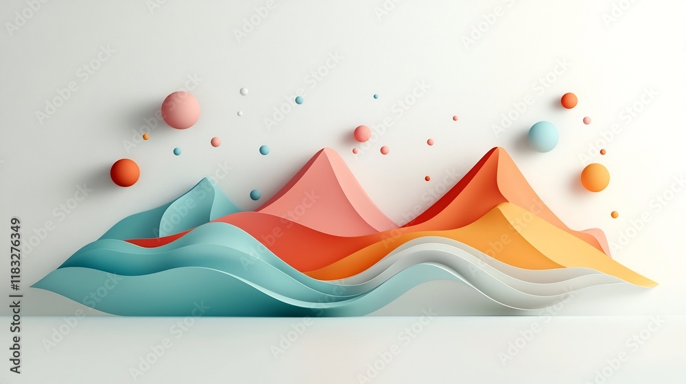 Poster mesmerizing abstract pastel landscape with a wave like pattern of lines and dots creating a surreal 