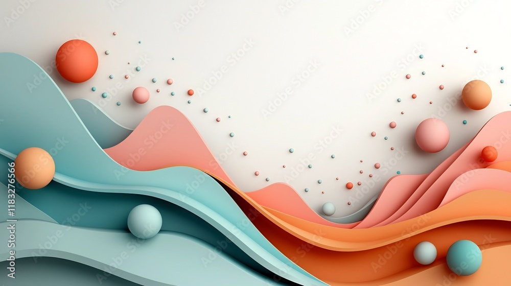 Poster pastel abstract mountains with flowing wave pattern in 3d rendering minimal and modern digital on wh