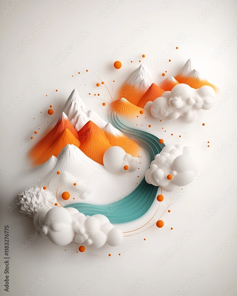 Poster captivating abstract background featuring a dynamic wave of pastel dots and lines traversing mountai