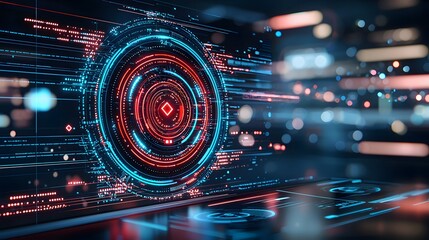 A sleek digital interface displays charts, graphs, and progress bars against a clean background. Bright, futuristic tones emphasize efficiency and innovation.