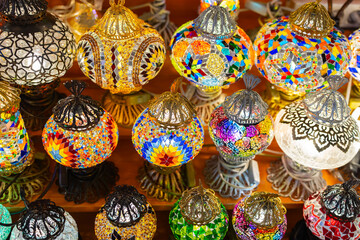 Fototapeta premium Colorful Ramadan Lanterns, Ramadan Month Background Concept Photo, Uskudar Istanbul, Turkiye (Turkey)