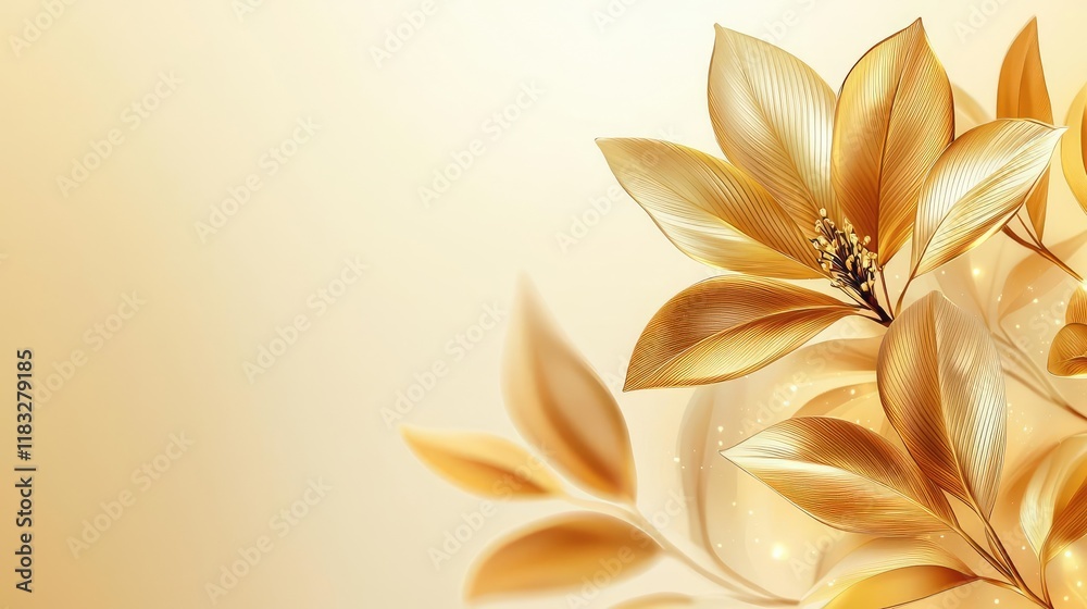 Poster gold abstract background concept. elegant golden leaves on a soft gradient background, perfect for n