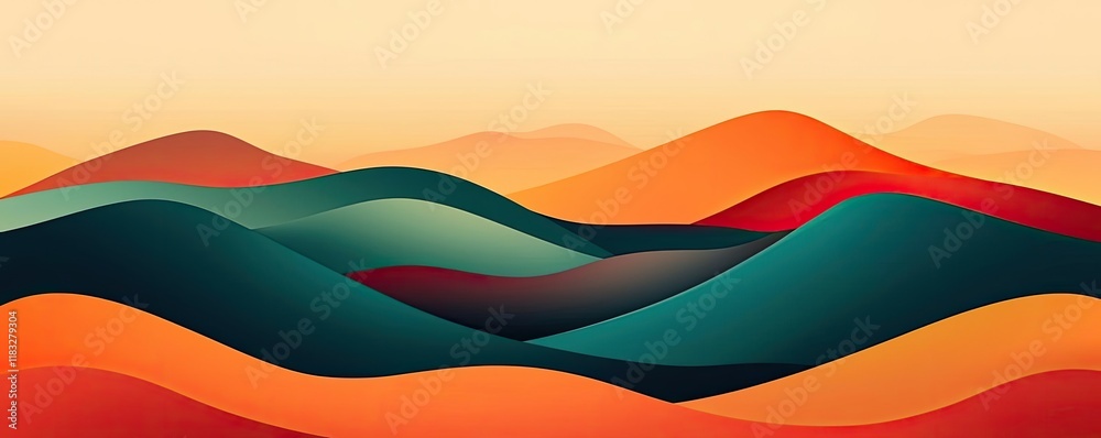 Poster scenery abstract background idea. abstract landscape with colorful waves and rolling hills in vibran