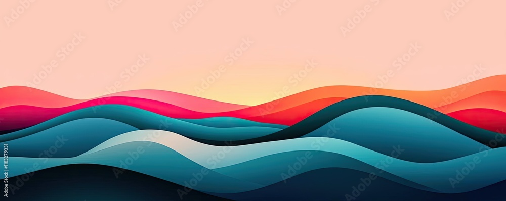 Aufkleber Scenery abstract background idea. Abstract landscape with colorful waves and soft gradients in hues of pink and blue.