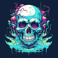 Colored skull tattoo. Illustration Of A Skull And Flowers On The Theme Of Life And Death, Graphics And Illustrations. Generative AI