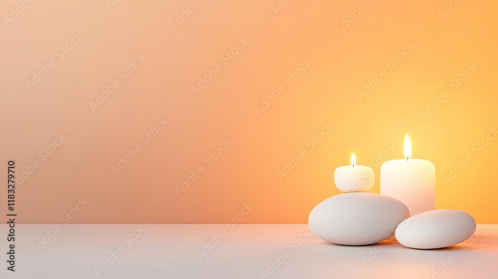 Poster scenery abstract background idea. relaxing scene with candles and stones, perfect for wellness and m