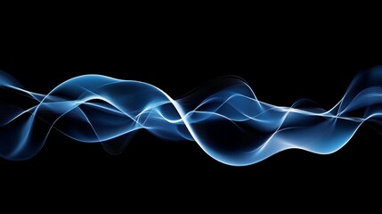 Abstract blue wave flowing on black background.