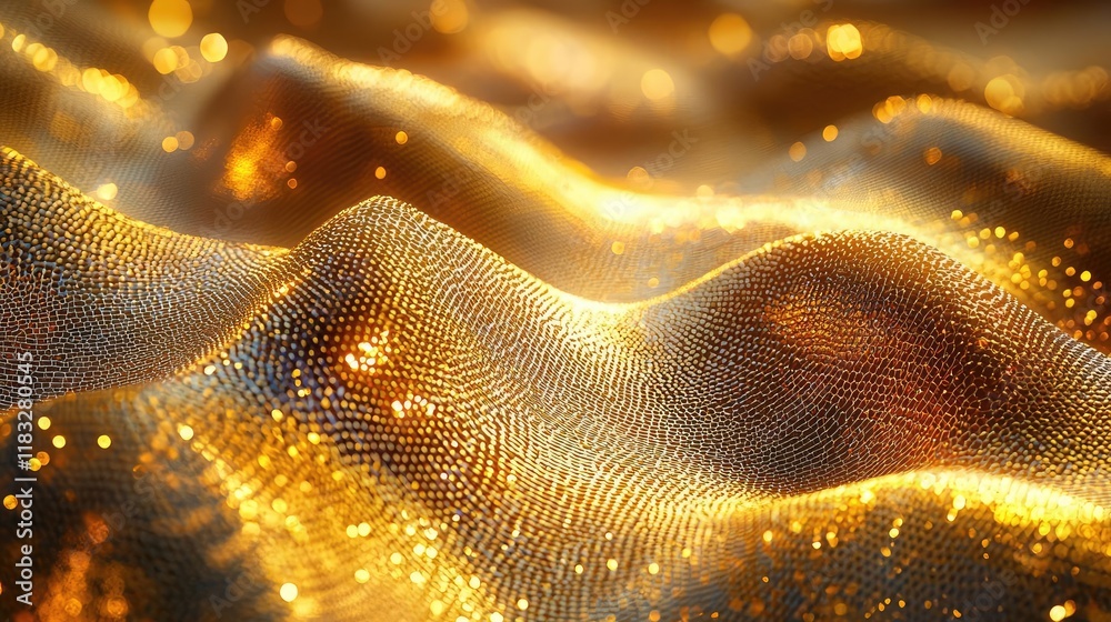 Poster Gold abstract background concept. Glowing golden waves create an abstract and mesmerizing visual landscape.