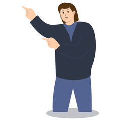 Happy People Pointing Character with Flat Cartoon Design. Vector Illustration