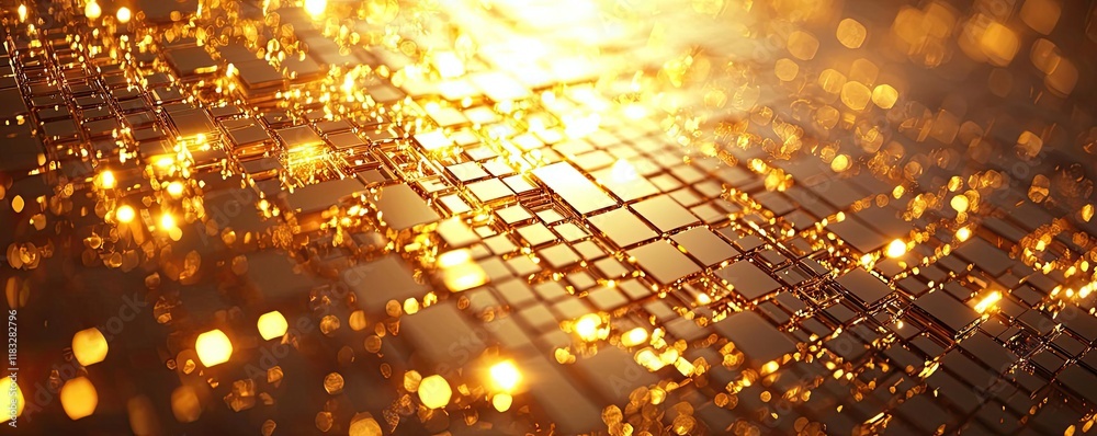 Poster Gold abstract background concept. Abstract golden digital technology background with shimmering lights and textures.
