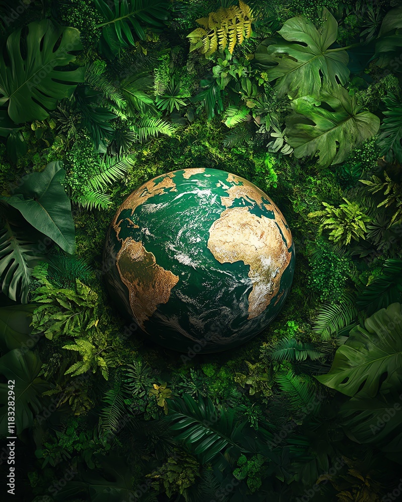 Poster globe in green nature with environment icon for esg