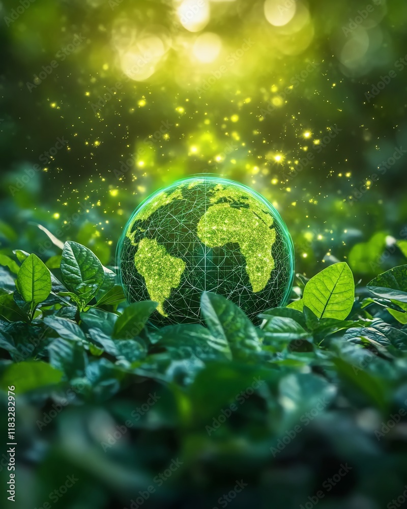 Poster globe in green nature with environment icon for esg