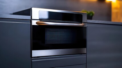 Fototapeta premium A modern kitchen with smart appliances, including a voice activated coffee machine, a smart oven with a digital display, and a smart fridge tracking inventory