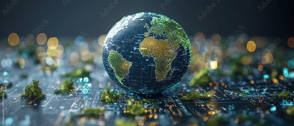Poster globe with green nature and environment icon for esg