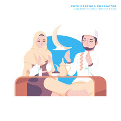 romantic muslim couple cute cartoon character