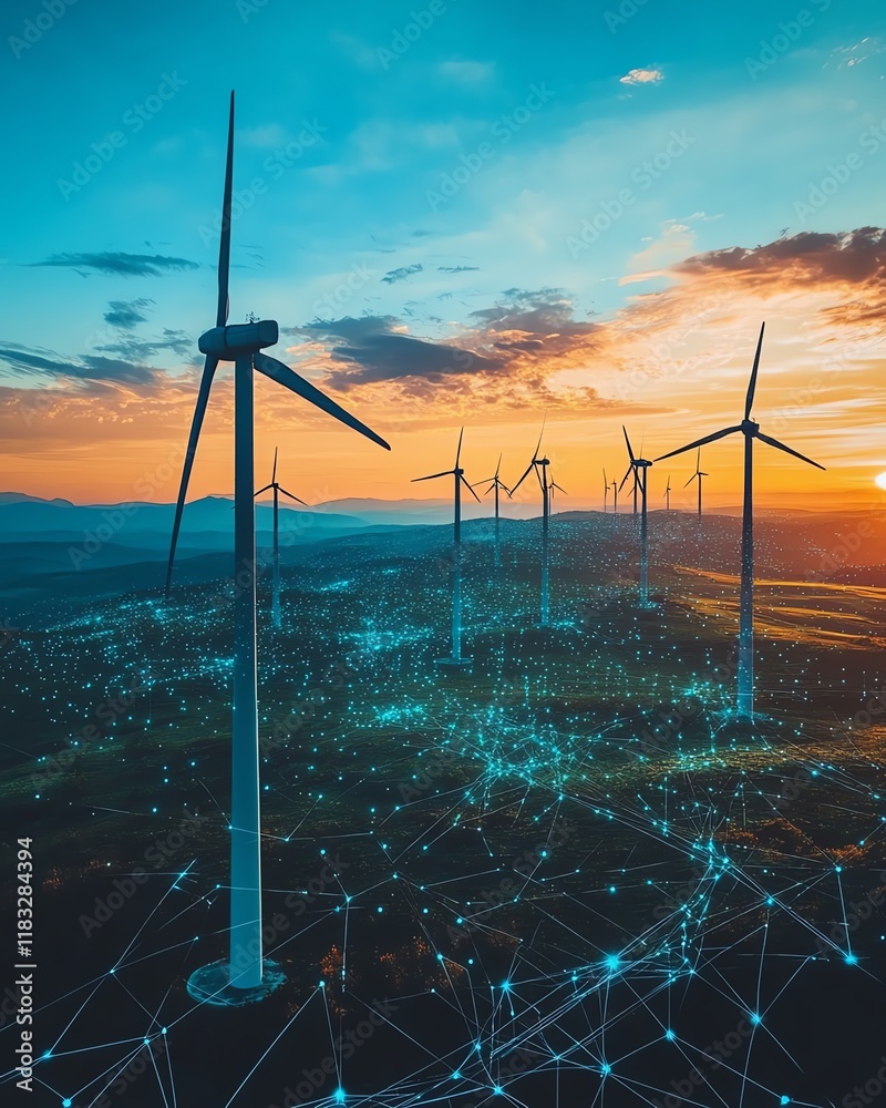 Aufkleber visualize a futuristic business network powered by sustainable energy, with highefficiency cloud sto