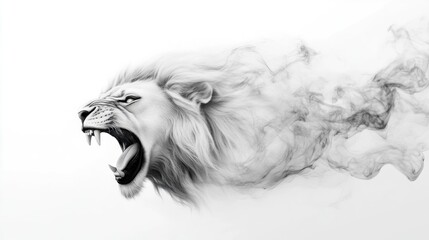 Obraz premium Roaring lion artwork digital canvas monochrome style art gallery close-up fierce power