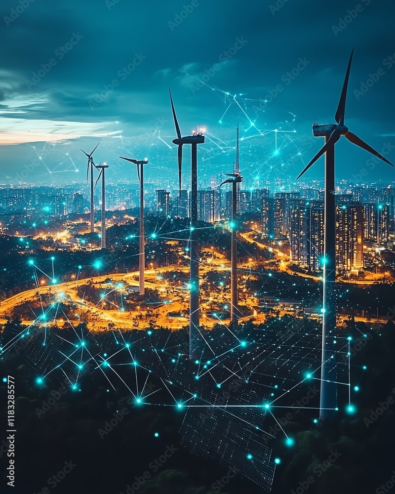 Poster Design an advanced data center featuring renewable energy solutions, innovative cloud computing technology, and smart resource backup