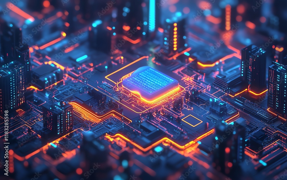 Leinwandbilder Design a futuristic business ecosystem featuring sustainable cloud computing technology, renewable energy integration, and ecofriendly data backup systems