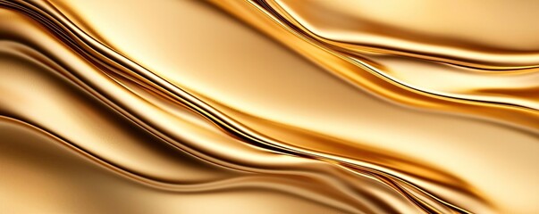 Fototapeta premium Gold abstract background concept. Elegant golden satin fabric texture with smooth flowing waves and reflective sheen.