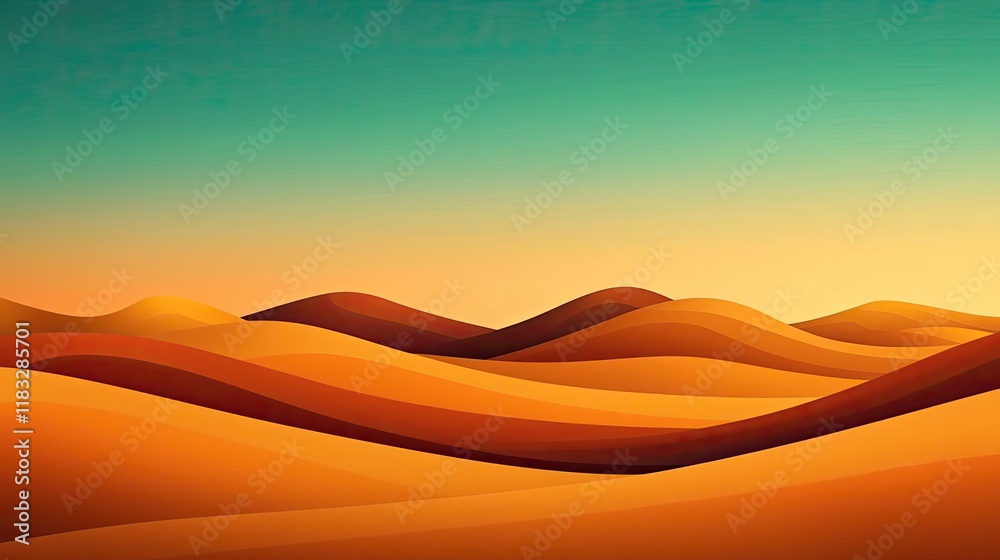 Poster Scenery abstract background idea. Vibrant abstract desert landscape with flowing sand dunes under a colorful sky.