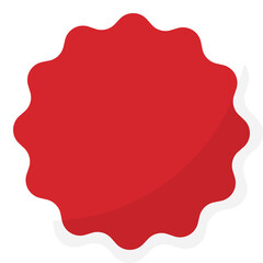 Blank red round starburst label with wavy edges and white borders. Flat design illustration.	