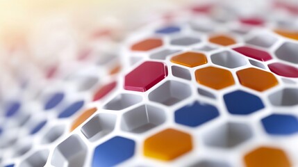 Close-Up Photo: Vividly Colored Hexagon Pattern, Abstract 3D Render. AI Generated