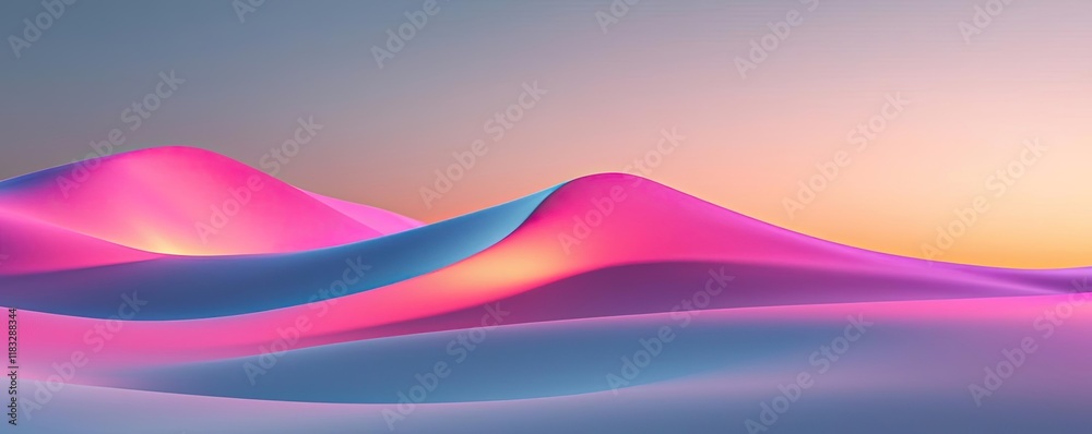 Poster scenery abstract background idea. a vibrant abstract landscape with flowing pink and blue hills unde