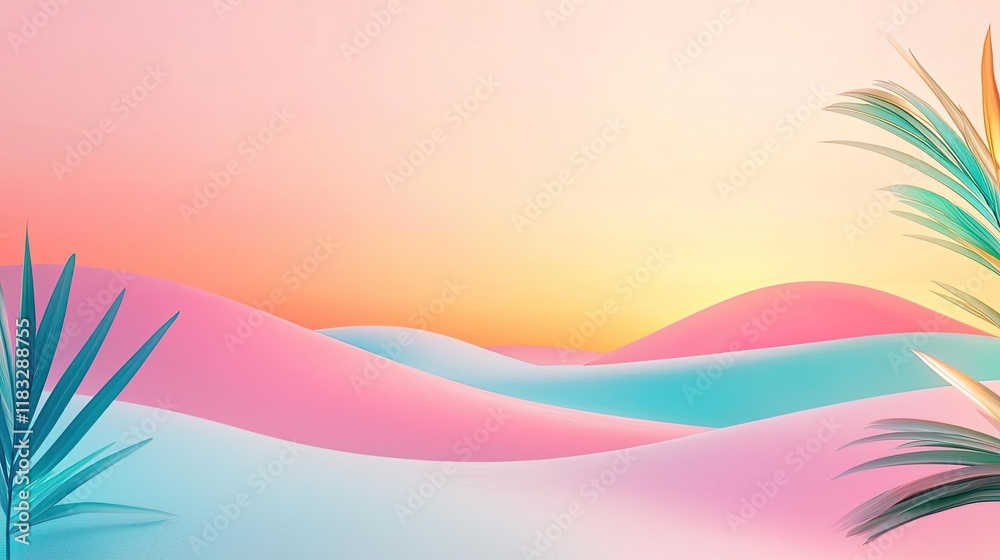 Poster scenery abstract background idea. vibrant abstract landscape with pastel colors and soft curves at s