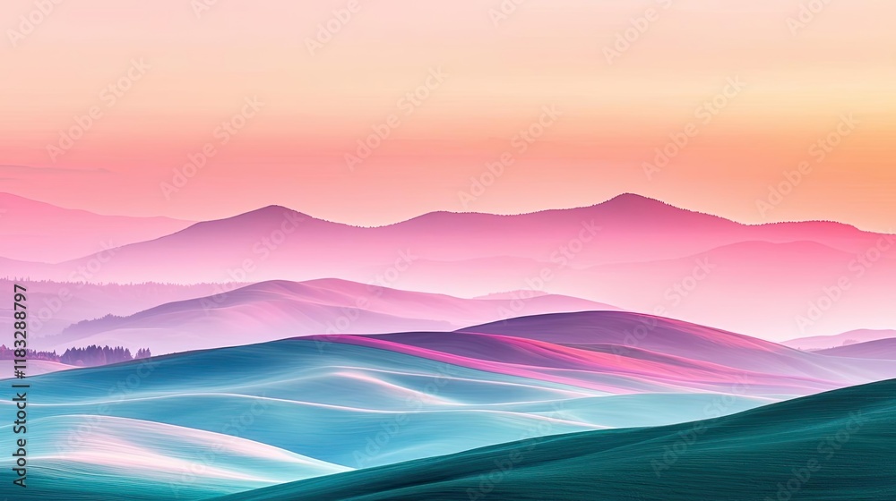 Aufkleber scenery abstract background idea. serene pastel landscape with rolling hills and soft gradient color