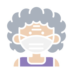 elderly woman in medical face protection mask icon in flat color style