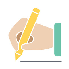 Holding pencil icon in flat color style